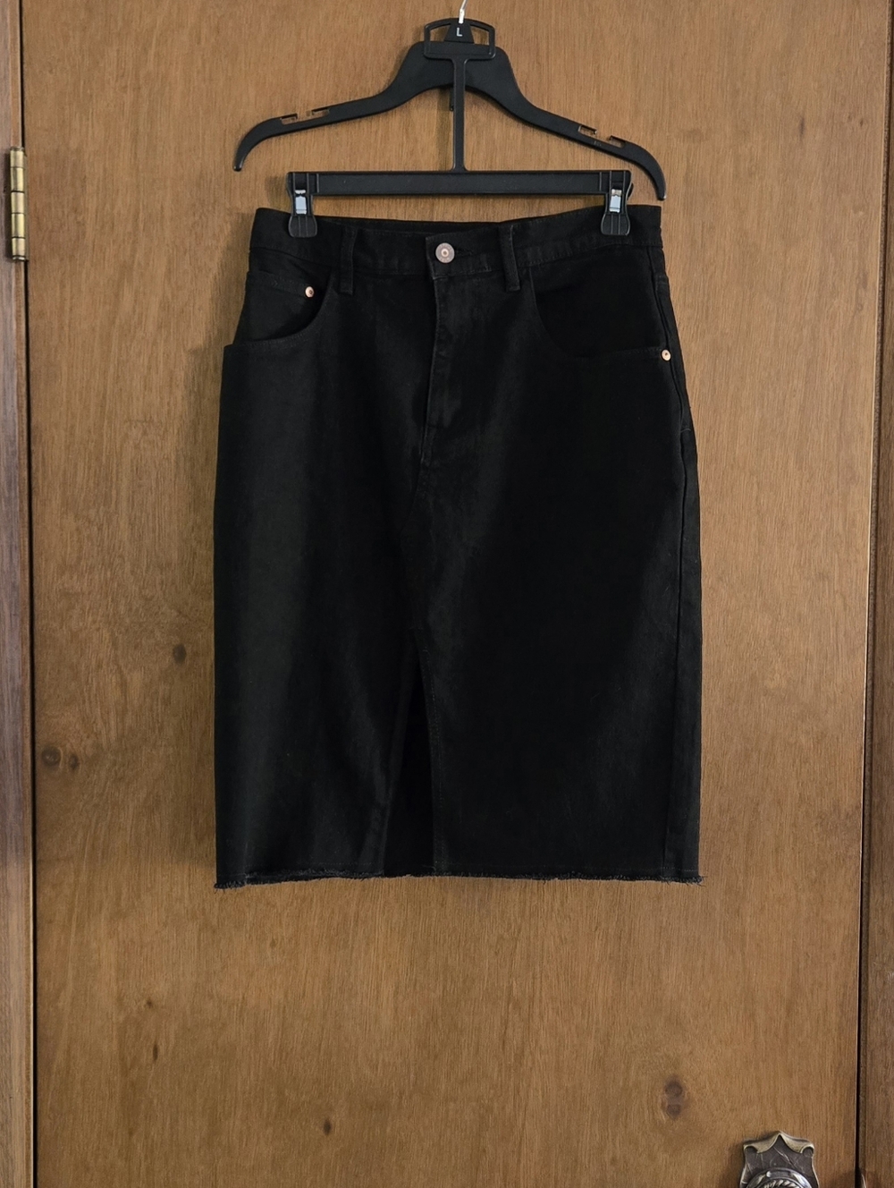 Black Denim Skirt with Front Slit